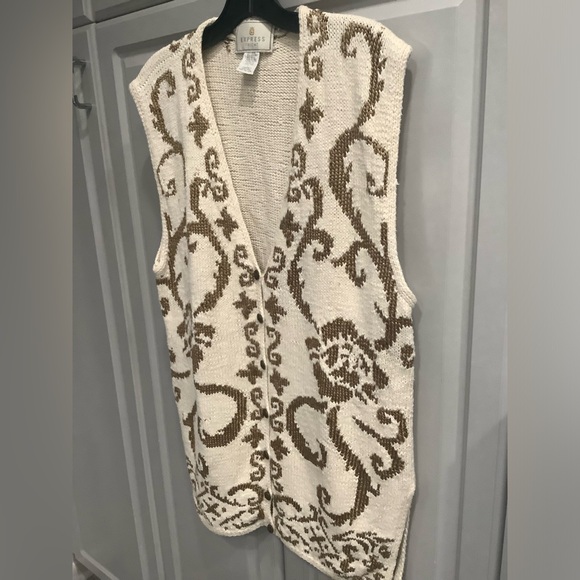 Express Tricot British Crown Woman’s Sweater Vest Ivory Beige Sz Large - Picture 5 of 13